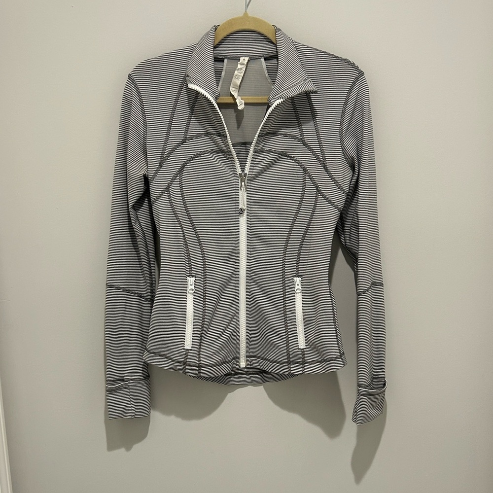 lululemon athletica Gray and white stripe full zip Jacket